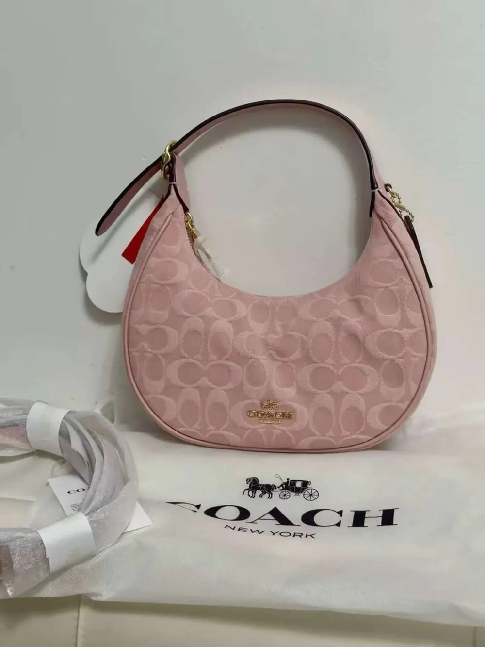 Coach Blush Pink Signature Jacquard Hobo